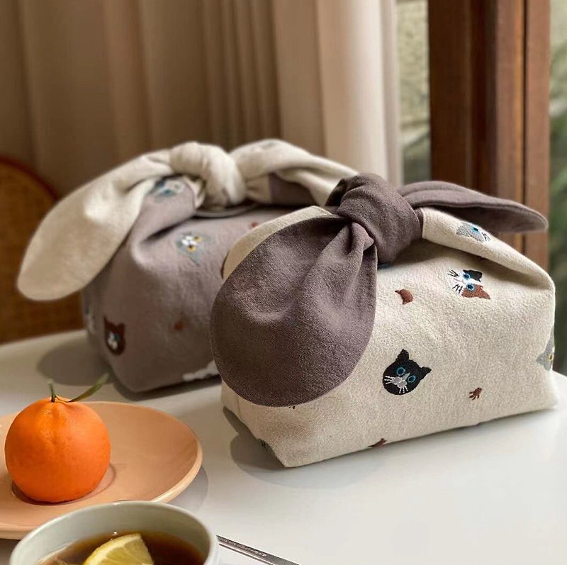 手作りのカスタマイズ可能なサイズの超かわいいウサギの耳の断熱ランチバッグは、化粧品バッグとして使用できます - その他 - コットン・麻 グレー