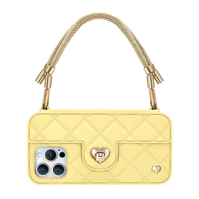 Hong Kong Design Mobile Phone Bag-Sol【Golden Strap + Buttermilk Pursecase】 - Phone Cases - Eco-Friendly Materials Yellow