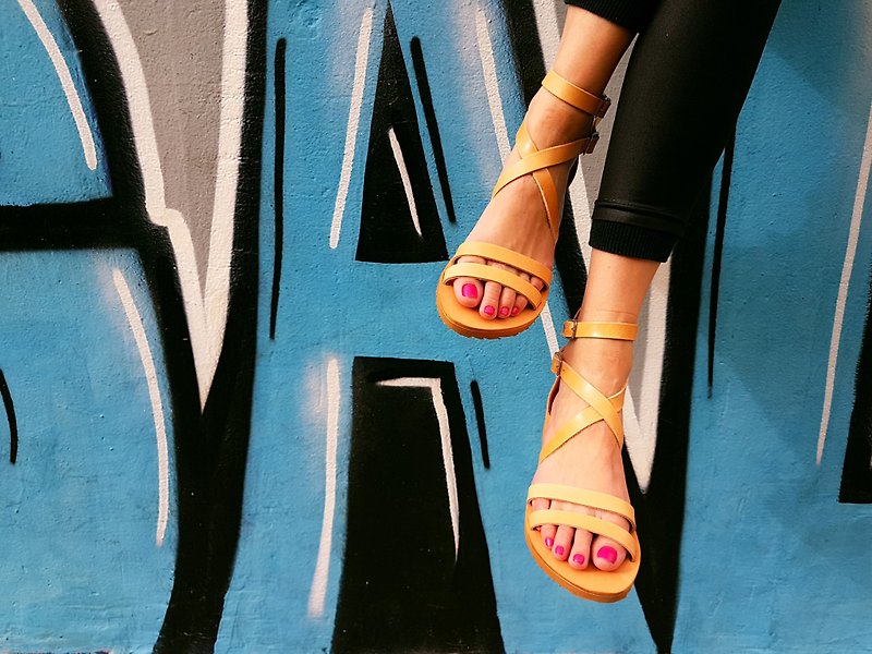 Greek Sandals Genuine Leather Womens Platform Summer Shoes Easy on-off - Sandals - Genuine Leather Brown