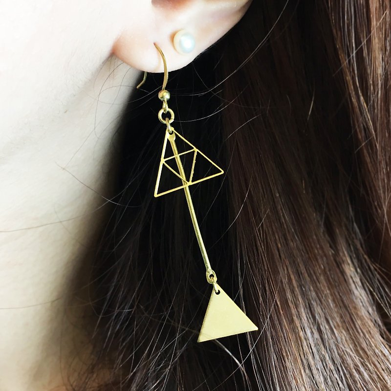 Can change the clip - brass geometric drop earrings - magic curse - a single branch - Earrings & Clip-ons - Other Metals Gold