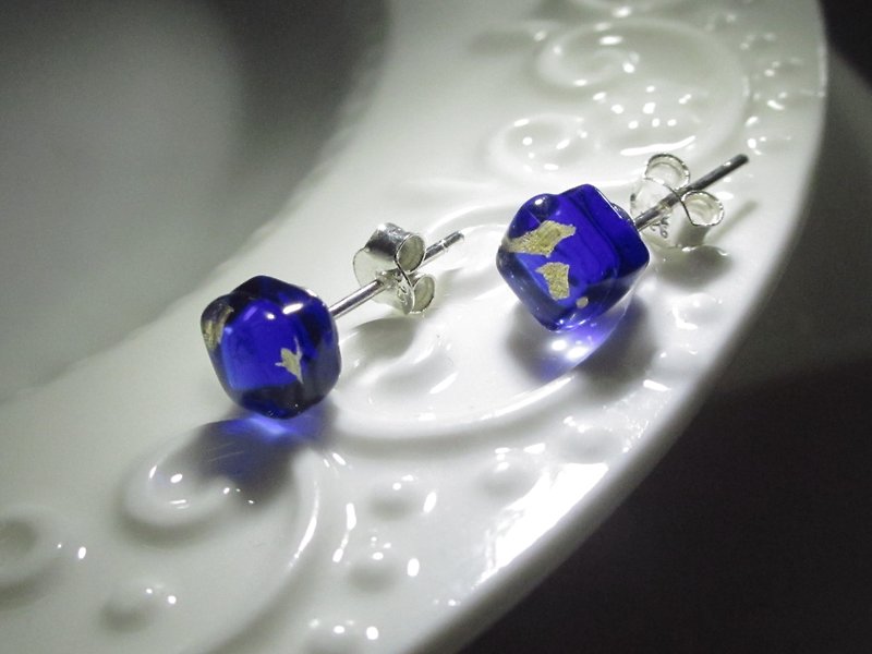 ×| 金箔系列 |× 琉璃耳環- STD靛藍-[]型 - 耳環/耳夾 - 玻璃 藍色