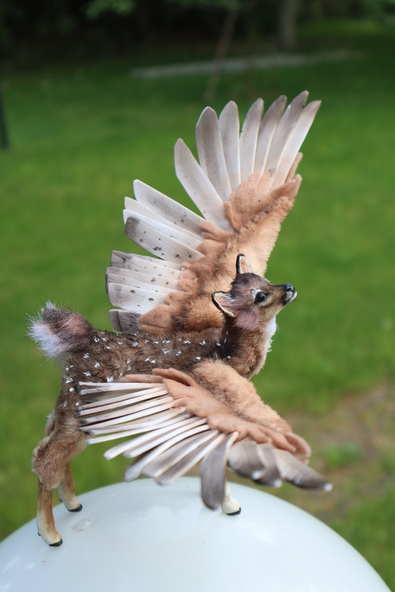 Deer Wings fantasy animal stuffed! art doll poseable - 公仔模型 - 其他人造纖維 咖啡色