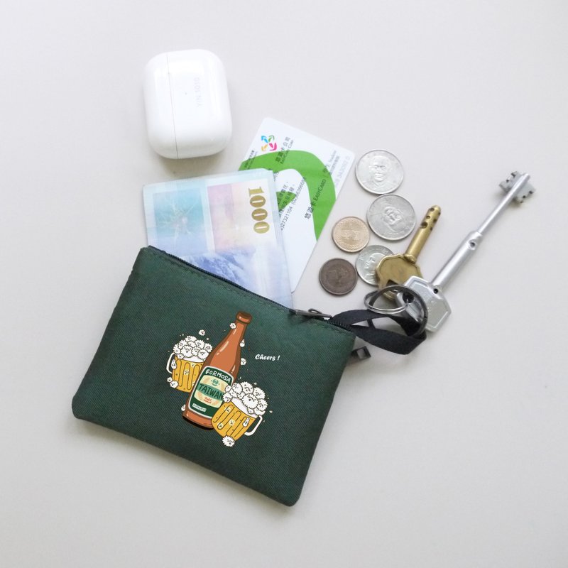 泡泡羊啤酒-鑰匙零錢多功能收納包 - 零錢包/小錢包 - 其他人造纖維 綠色