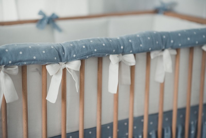 Blue Linen (flax) Crib rail cover Teething guard Custom size rail