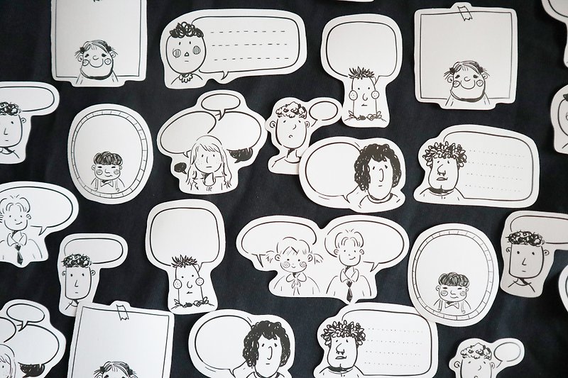 Doodle people speaking bubbles stickers / 10 pieces