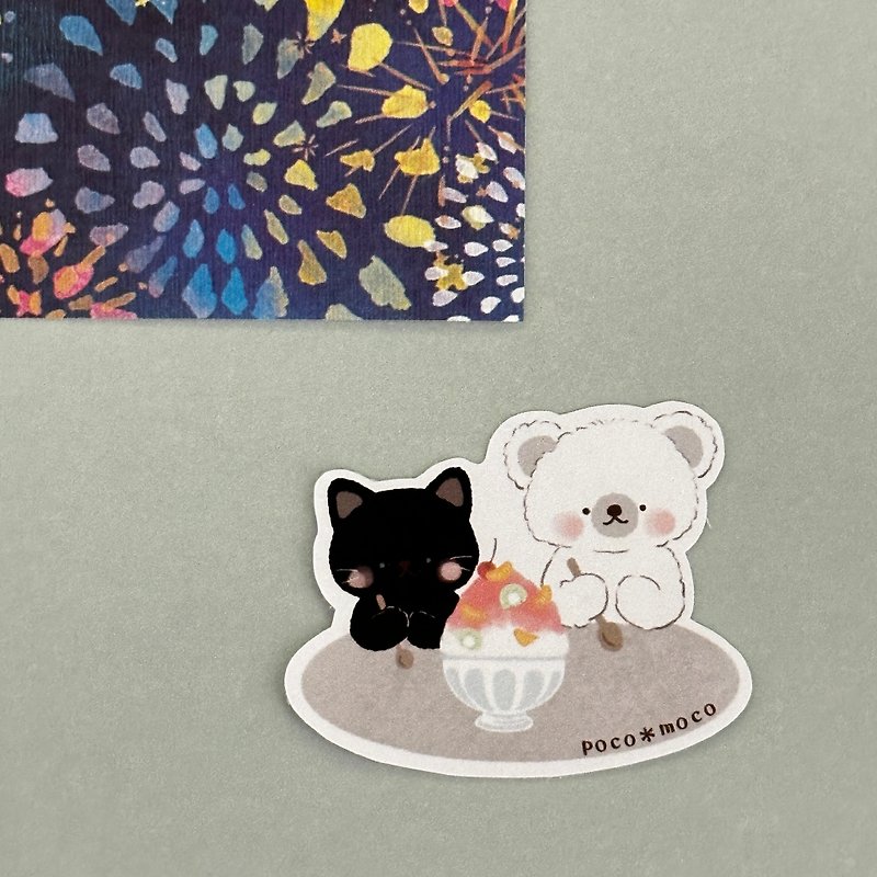 Polar bear and black cat shaved ice sticker - สติกเกอร์ - กระดาษ 