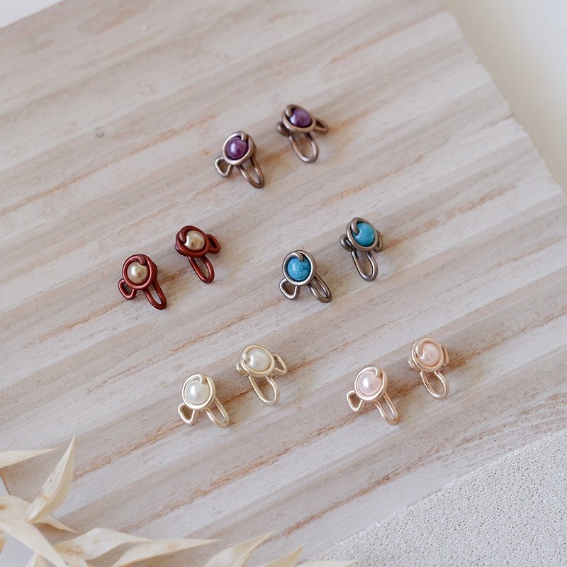 珍珠小魚 貼耳夾 - 5 colors - 耳環/耳夾 - 其他金屬 多色