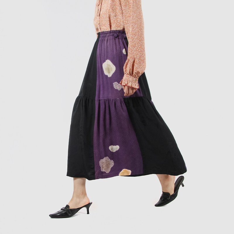 [Egg plant ancient] and wind Jinping sugar stitching ancient dress - Skirts - Polyester Purple
