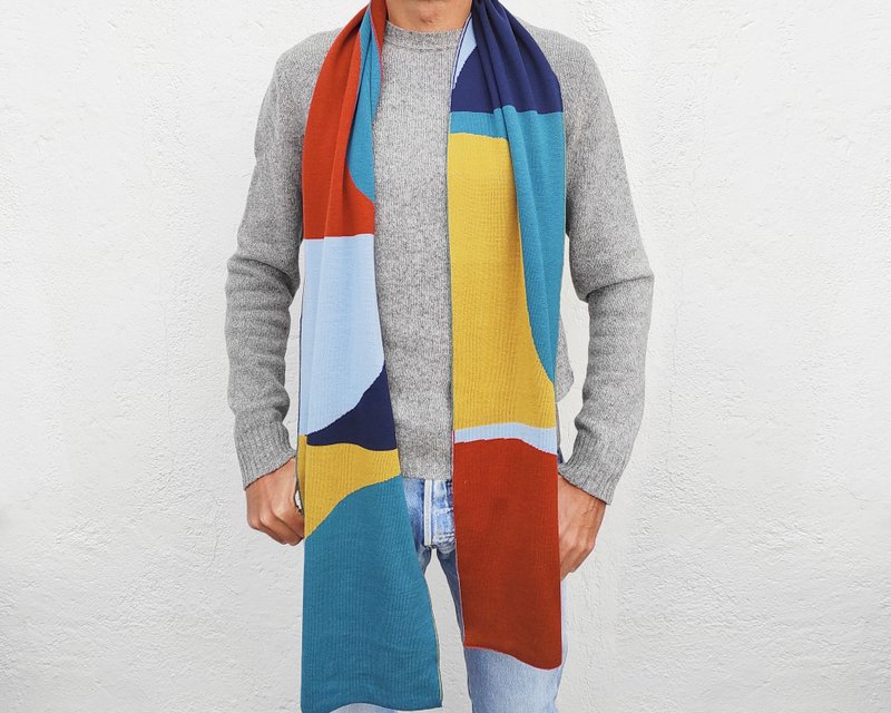 Play scarf in blue and green. Scarf for him or her made of pure merino wool. - Scarves - Wool Multicolor