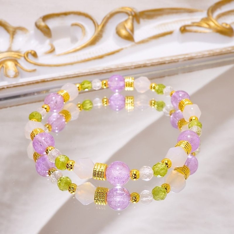 Spring ribbon/Amethyst, White Agate, White Crystal Stone/Natural Crystal Bracelet/Poetic Picture Scroll - สร้อยข้อมือ - คริสตัล 