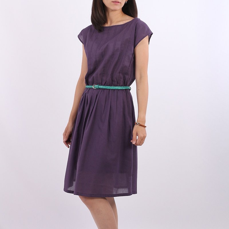 Cap Sleeves Cotton Dress / Purple, Dark Purple - One Piece Dresses - Cotton & Hemp Purple