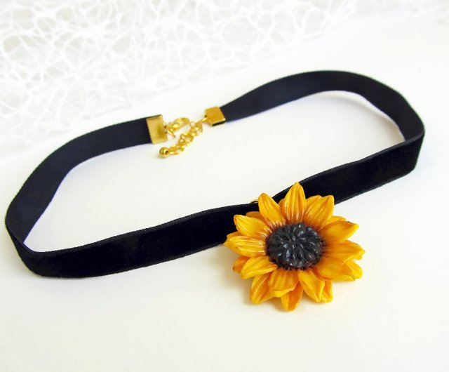 ANDI BAGUS☆Sunflower Choker ひまわり チョーカー ネックレス ひまわりチョーカー サンゴ 黄色のひまわりネックレス