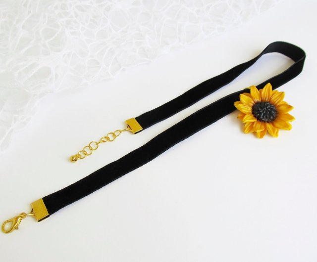 ANDI BAGUS☆Sunflower Choker ひまわり チョーカー ネックレス ひまわりチョーカー サンゴ 黄色のひまわりネックレス