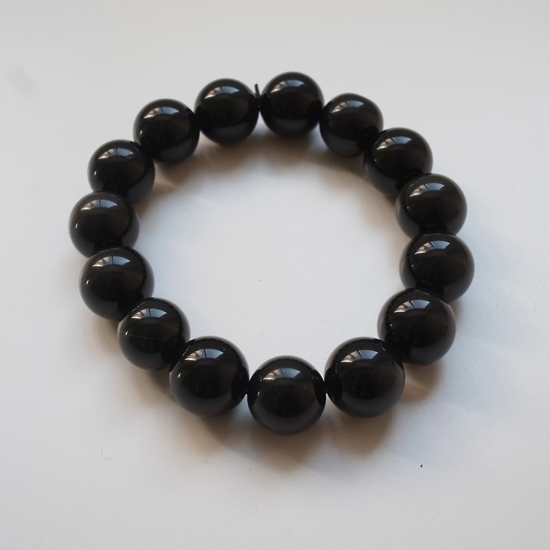 ☽ Qixi hand-made ☽【07293-14m】14mm obsidian bracelet - สร้อยข้อมือ - หิน สีดำ