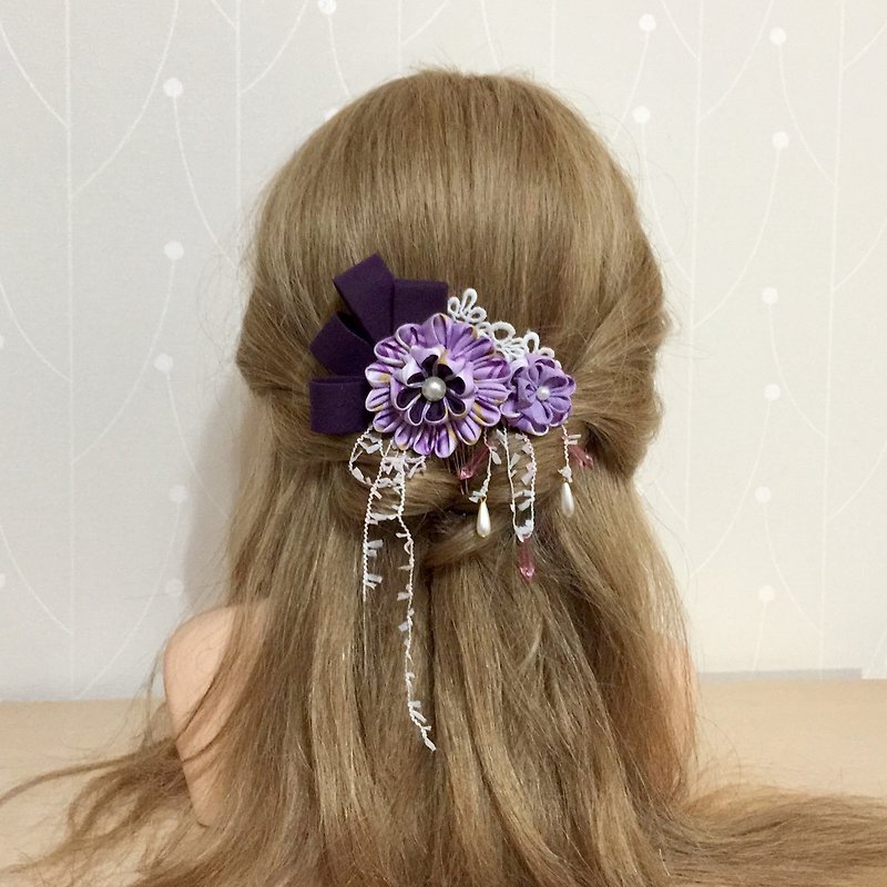 Romantic and mysterious purple lace fine craftsmanship handmade flowers fringed hair fork hair inserting comb spring clip kimono headdress - Hair Accessories - Other Materials Purple