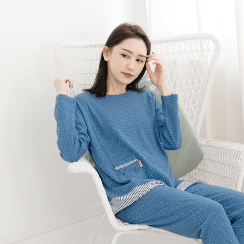 UMORFIL Collagen Wavelet Dot Pocket Homewear-Blue - Loungewear & Sleepwear - Cotton & Hemp Blue
