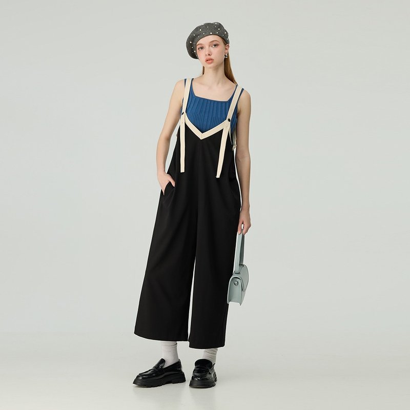 OUWEY Ouwei popular suspender cotton jumpsuit (black) 3243167630 - จัมพ์สูท - ผ้าฝ้าย/ผ้าลินิน สีดำ