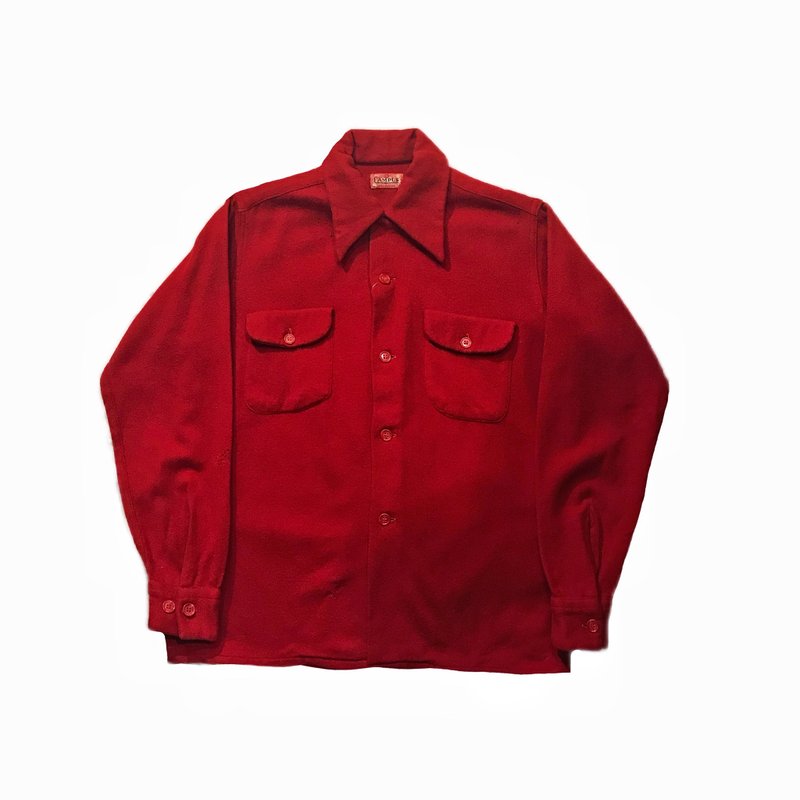 Vintage 50s 60s Campus Wool Shirt 古著暗紅毛料襯衫 - 男襯衫/休閒襯衫 - 羊毛 紅色