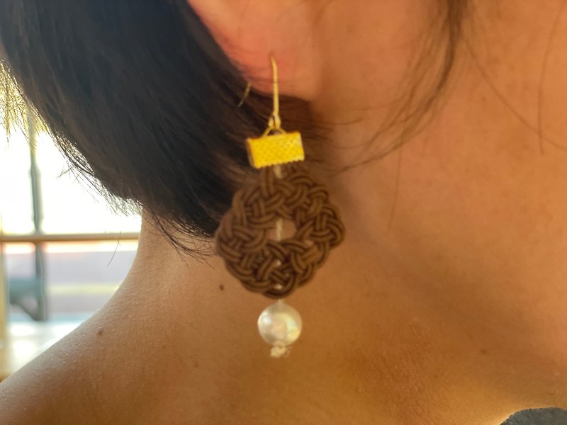 Pure hemp earrings (can be changed to earrings) Made in Japan - Earrings & Clip-ons - Other Materials 