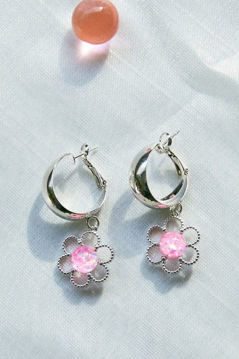 Drawing Flower Snowball Earrings (Hoops) - Earrings & Clip-ons - Glass 