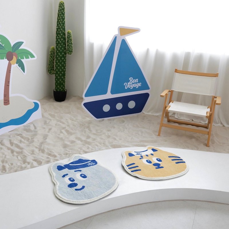 Bon Voyage parent-child cooling series cat and dog sailor style floor mat - พรมปูพื้น - ไฟเบอร์อื่นๆ สีน้ำเงิน