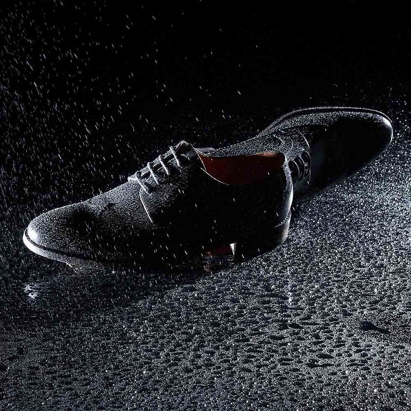Vanger Charm Black 3M Waterproof Zigzag Long Wing Derby Gentleman Leather Shoes-Va261 Black - รองเท้าลำลองผู้ชาย - หนังแท้ สีดำ