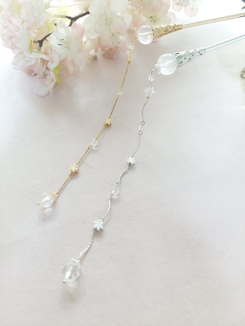 攏雲閣－冰露　　古典風格白水晶髮簪步搖 - 髮夾/髮圈 - 水晶 透明