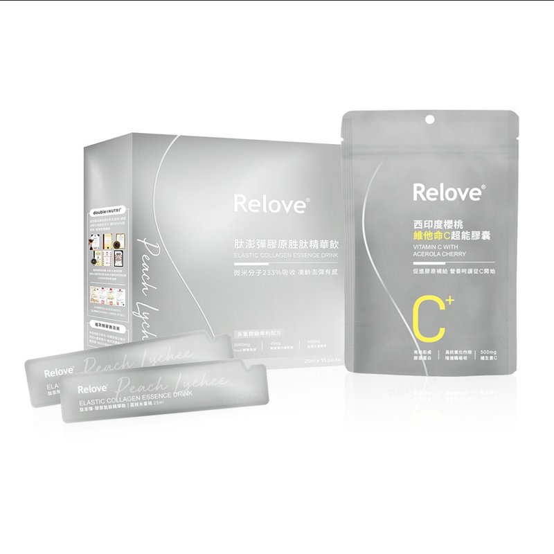 Relove Pengtan Beauty Set (Collagen Peptide Essence Drink + Vitamin C Super Capsule) - Health Foods - Other Materials Silver