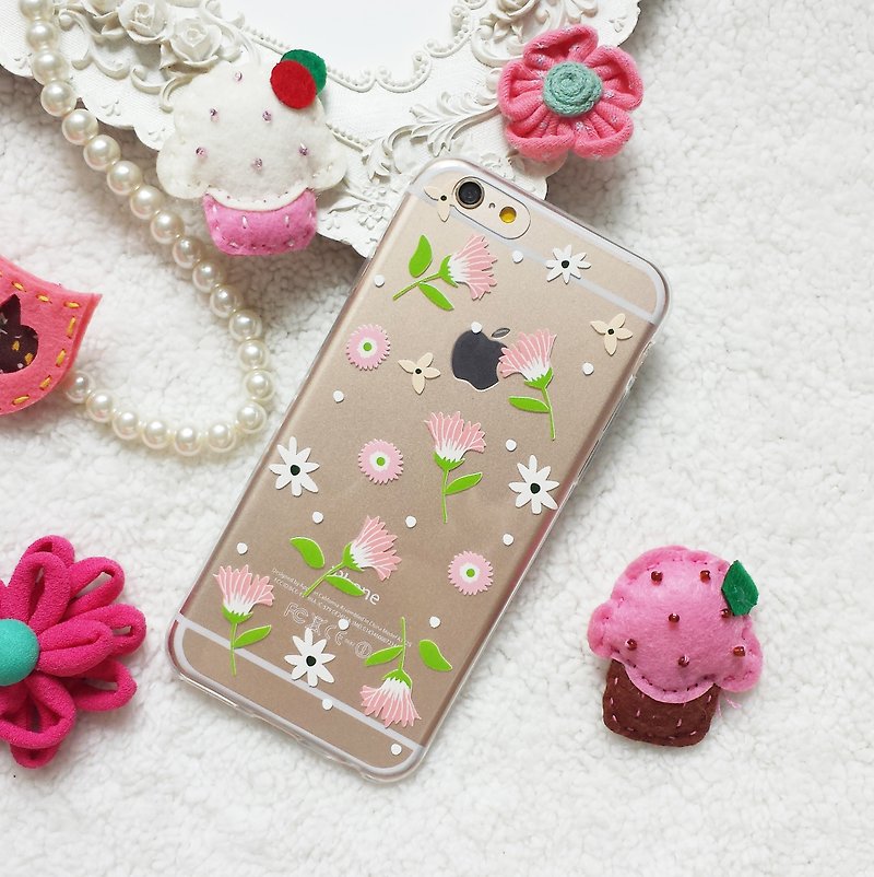 Cute Pink Flower Floral Pattern Clear TPU silicone Phone Case Cover   for iPhone 4 4S 5 5S SE 6 6S 7 Plus Samsung Galaxy S6 S7 edge Note HTC LG Nexus TPGPL01 - เคส/ซองมือถือ - ซิลิคอน สีใส