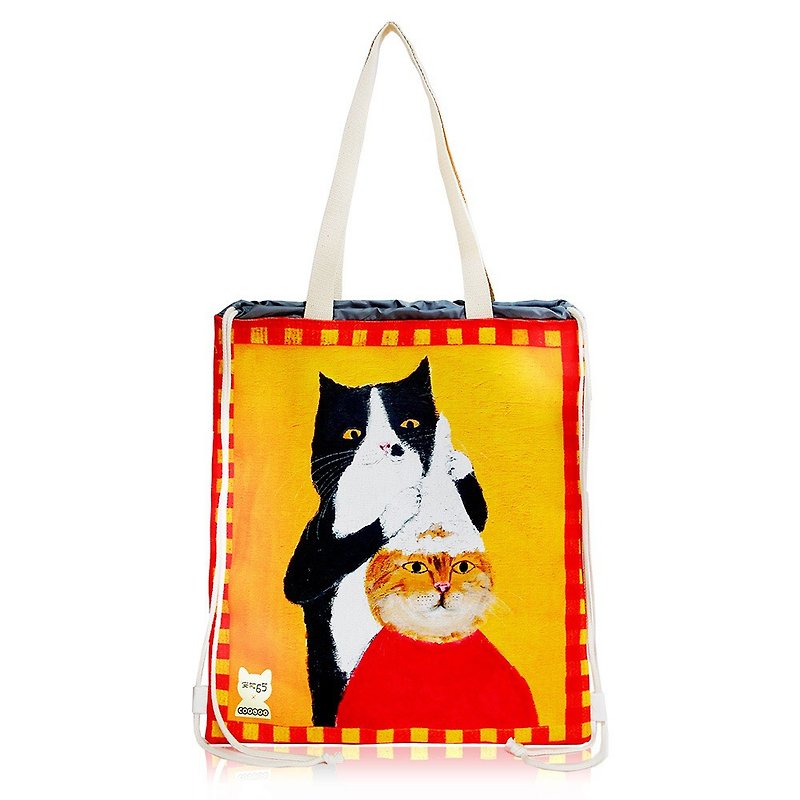 【COPLAY設計包】pepe桑洗頭貓 束口後背包 手提袋 帆布包 側背包 - 水桶袋/索繩袋 - 棉．麻 藍色
