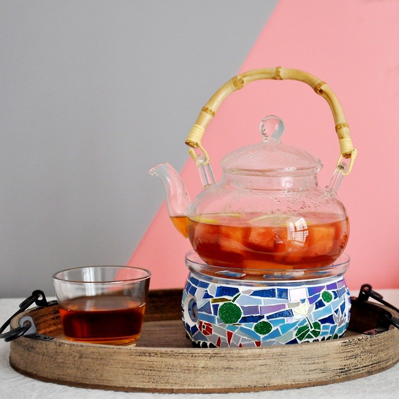 Summer Lotus Pond/Handmade Glass Mosaic Tea Warmer Glass Teapot Set Mother's Day Gift Afternoon Tea - ถ้วย - แก้ว 