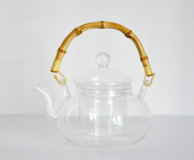 Handmade Bamboo Handle Glass Teapot