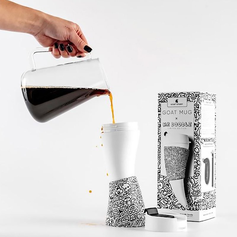 [Goat Story] Goat Mug 12oz/350ml Goat Horn Coffee Cup Mr.Doodle Co-branded - แก้วมัค/แก้วกาแฟ - พลาสติก ขาว