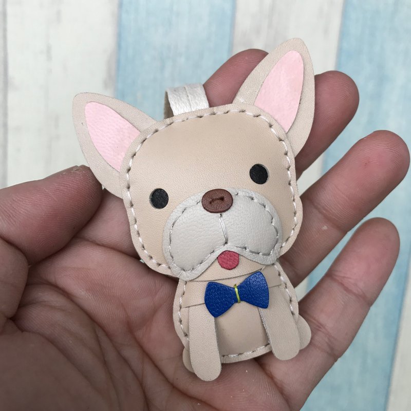 Healing small object beige cute magic dog hand-sewn leather charm small size - Charms - Genuine Leather Khaki