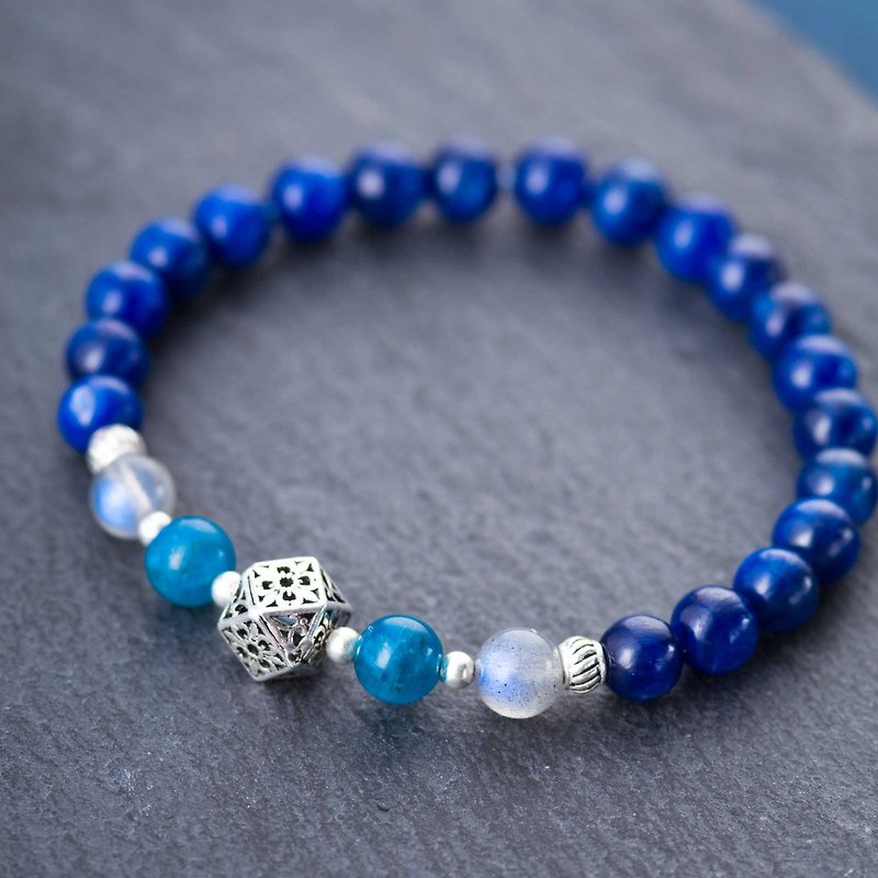 藍晶石925純銀手鍊 | 深邃藍色貓眼 | 天然水晶磷灰石拉長石手鏈 - 手鍊/手環 - 寶石 藍色