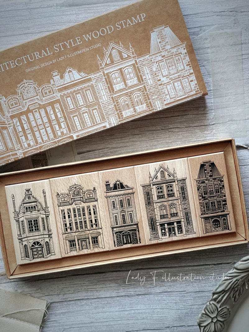 Architectural style stamp set - ตราปั๊ม/สแตมป์/หมึก - ไม้ สีนำ้ตาล