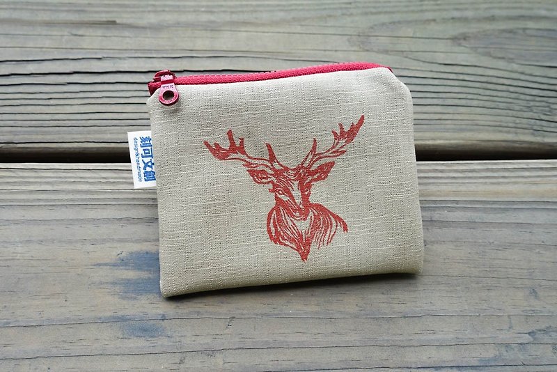 //Any coin purse/animal channel//The elk will not get lost - Coin Purses - Cotton & Hemp Khaki