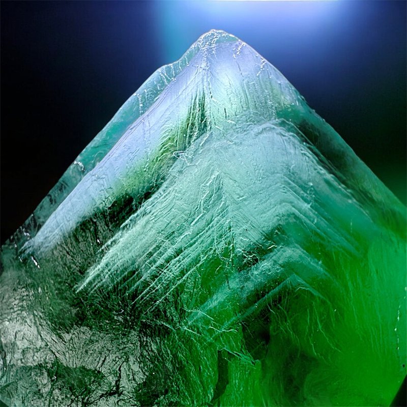 E3. 巨大八面体フローライト単結晶原石 148g エメラルドグリーン グラデーションイリデッセントクラックレインボー - 置物 - 半貴石 グリーン