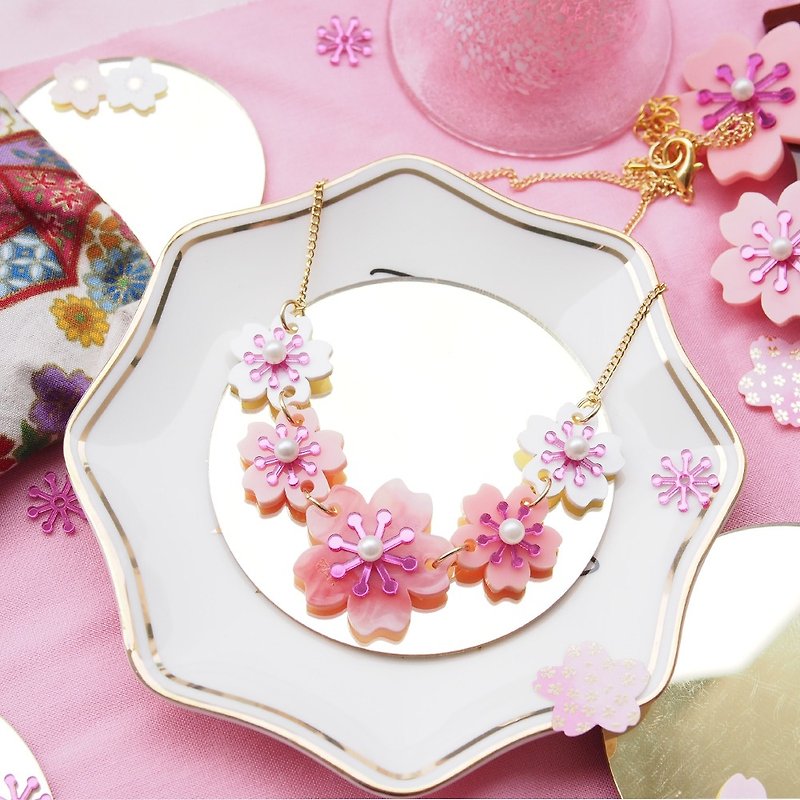 Sakura Flower Necklace - Chokers - Acrylic Pink