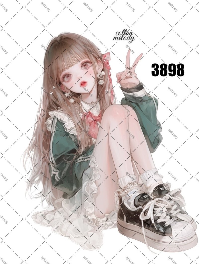 original sticker no.3898 人物ステッカー オリジナルステッカー オリジナル人物ステッカー 装飾ステッカー cotton melody - 貼紙 - 紙 