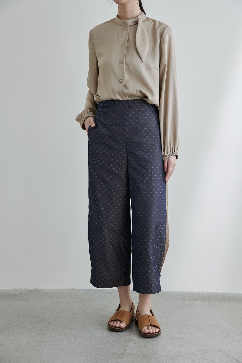 Nap Time Spliced ​​Wide Pants-Cocoa Bean - Women's Pants - Polyester Blue