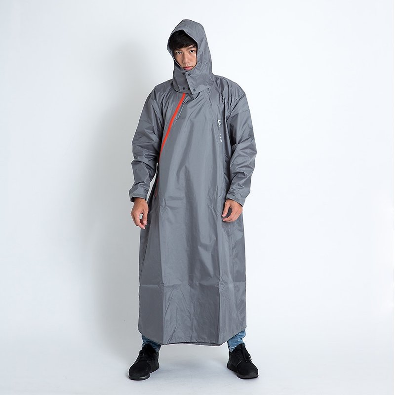 BrightDay-Double雙拉鍊斜開連身雨衣(D1)-灰 - 雨傘/雨衣 - 防水材質 灰色