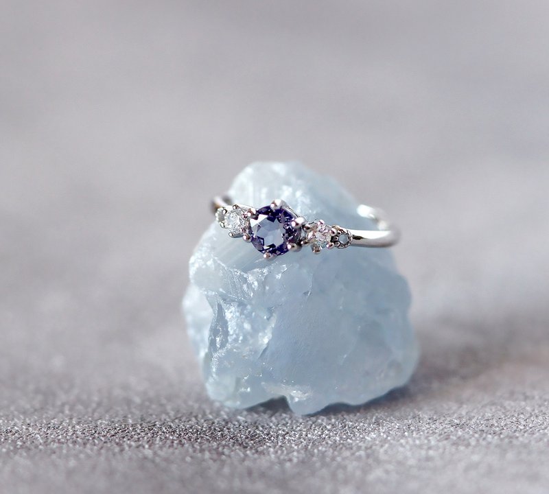 Cordierite 5mm sterling silver platinum-plated ring-adjustable - General Rings - Crystal Blue