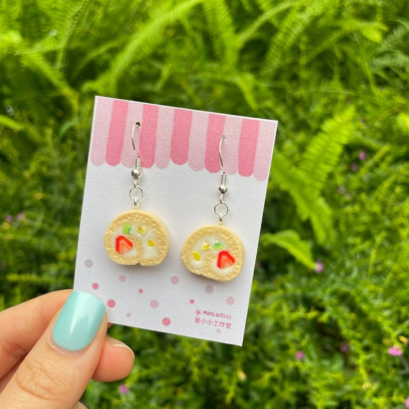 Japanese fruit roll egg earrings (made from clay) - Earrings & Clip-ons - Other Materials 