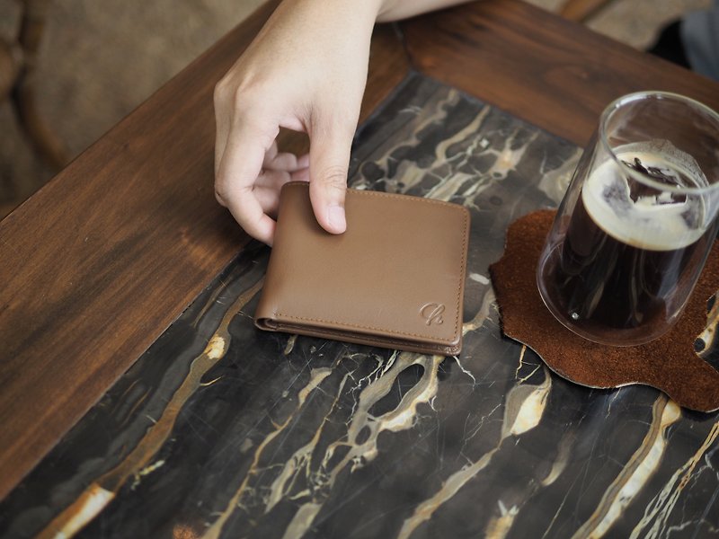 Paul (coffee) : wallet, men purse, Brown, cow leather, folded wallet - กระเป๋าสตางค์ - หนังแท้ สีนำ้ตาล
