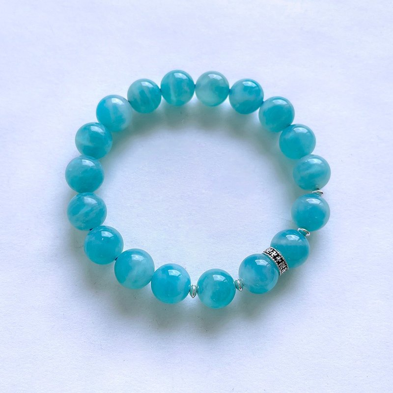 Natural mineral jade amazonite 10 mm 925 sterling silver bracelet - Bracelets - Semi-Precious Stones Blue