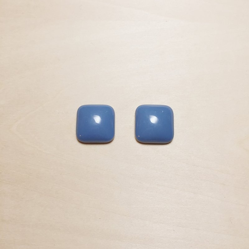 復古牛仔藍方形菱形耳環 - 耳環/耳夾 - 樹脂 藍色