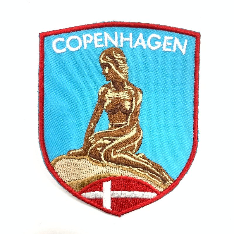 Danish Mermaid Nordic Wind Badge Fabric Landmark Embroidery Cloth Decorative Cloth Sticker INS Punch Landmark - เข็มกลัด/พิน - งานปัก หลากหลายสี