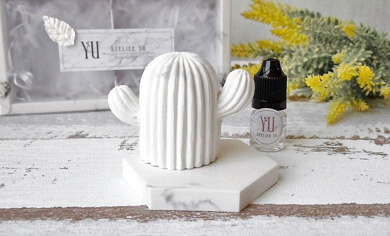 Handmade exquisite marble pattern incense brick gift box diffuser Stone incense brick cactus decoration with 5ml of fragrance - Items for Display - Other Materials White