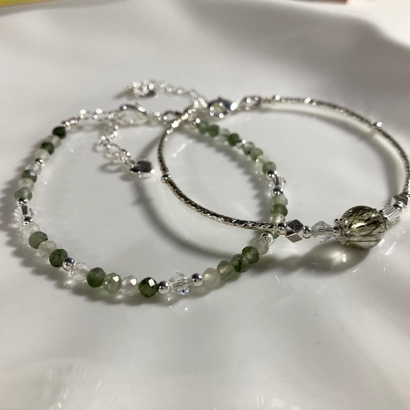 Elegant and generous to improve career and fortune Green hair crystal bracelet with bracelet combination - สร้อยข้อมือ - คริสตัล 